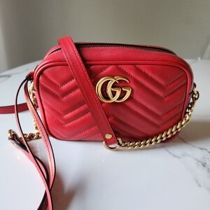 Gucci Marmont Camera Bag GG Calfskin Red
